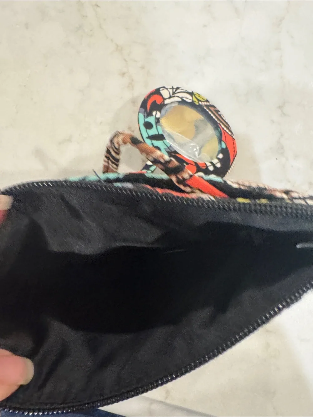 Vera Bradley Black Floral Paisley Cosmetic Pouch with Turquoise & Coral Accents